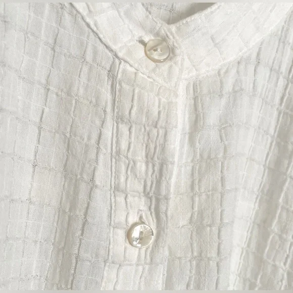 Eileen Fisher Organic Cotton Voile Box Mandarin Button Tunic in White sz S, $198